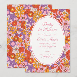 Convites Chá de Bebê Baby in Bloom Rosa Retrô