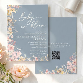Convites Chá de Bebê Baby In Bloom Wildflower Dusty Blue