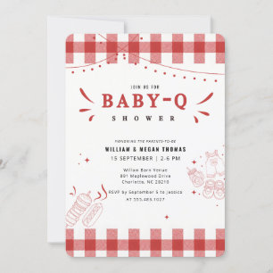 Convites Chá de Bebê Baby Q com Xadrez Vermelho