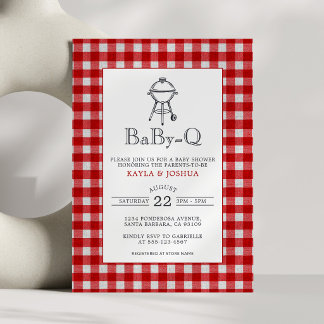 Convites Chá de Bebê Baby-Q Rustic Red Xadrez Co-Ed Churras