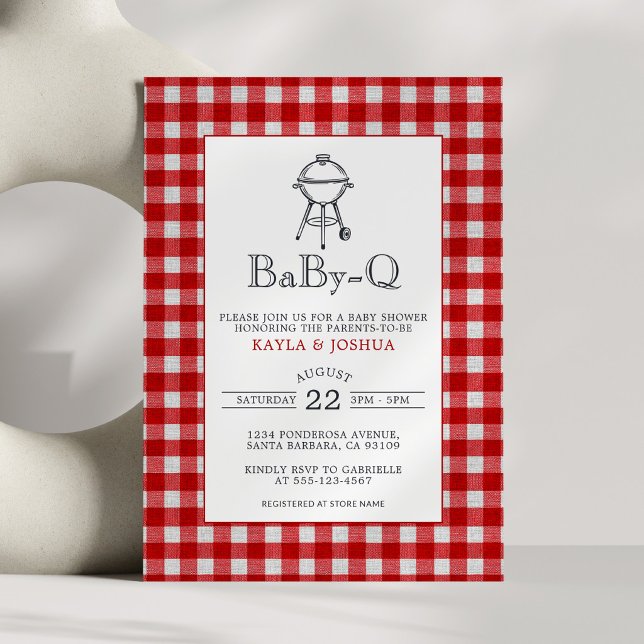 Convites Chá de Bebê Baby-Q Rustic Red Xadrez Co-Ed Churras (Criador carregado)