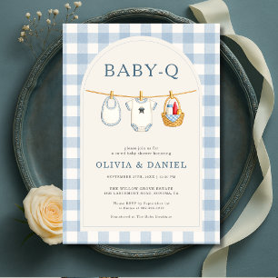 Convites Chá de Bebê Baby-Q Xadrez Azul