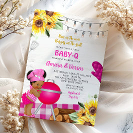 Convites Chá de Bebê Baby-Q Xadrez Rosa no Quintal