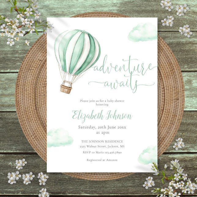 Convites Chá de Bebê Balão de Ar Quente Neutro Aventura (Adventure Hot Air Balloon Neutral Baby Shower Invitation)