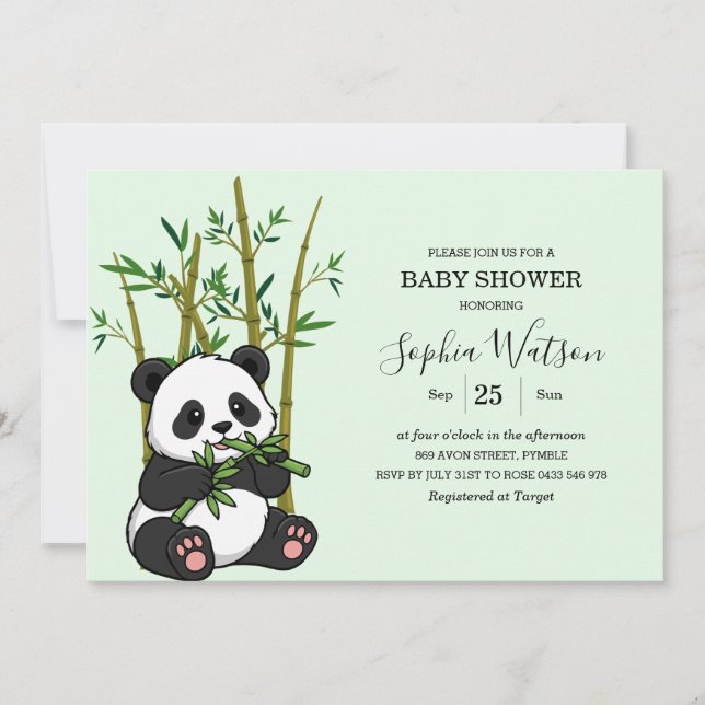Convites Chá de Bebê Bamboo Mint Panda Fofinho (Frente)