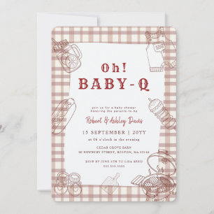 Convites Chá de Bebê Barbecue Rustico de Gingham Baby Q