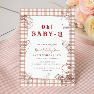 Convites Chá de Bebê Barbecue Rustico de Gingham Baby Q
