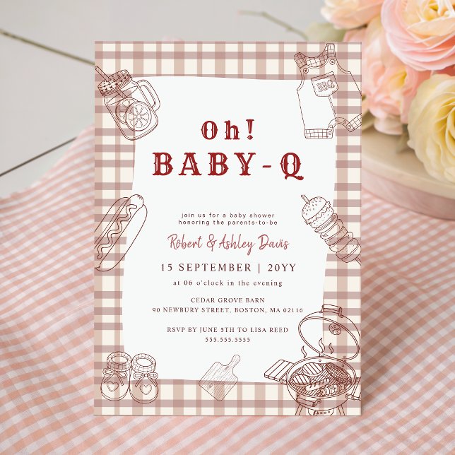 Convites Chá de Bebê Barbecue Rustico de Gingham Baby Q (Criador carregado)