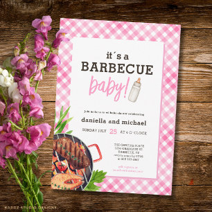 Convites Chá de Bebê Barbecue Xadrez Rústico