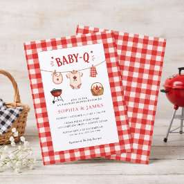 Convites Chá de Bebê BBQ Rustico Xadrez Vermelho