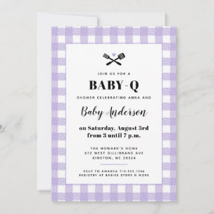 Convites Chá de Bebê BBQ Xadrez Gingham Lilás Suave