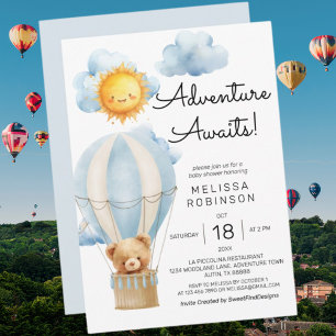 Convites Chá de Bebê-Bebê Balão de Ar com Urso de Teddy
