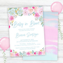Chá de Bebê Bebê em Flor Azul Rosa Pêssego