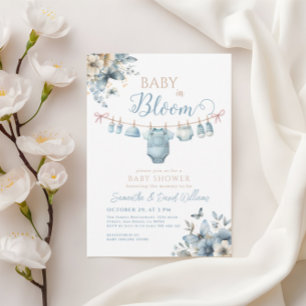Convites Chá de Bebê Bebê em Flor Flor Azul Borboleta
