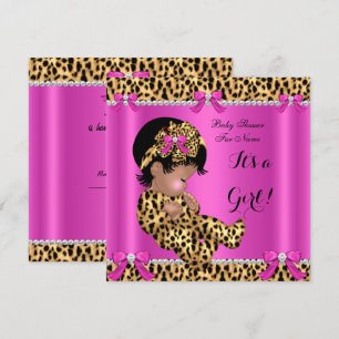 Convites Chá de Bebê Bebê Menina Bonita Leopardo Rosa Quent
