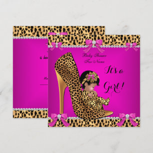Convites Chá de Bebê Bebê Menina Bonita Leopardo Sapato Ros