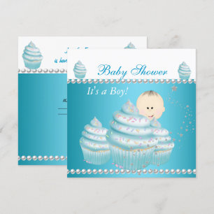 Convites Chá de Bebê Bebê Menino Azul Cupcake Sprinkle