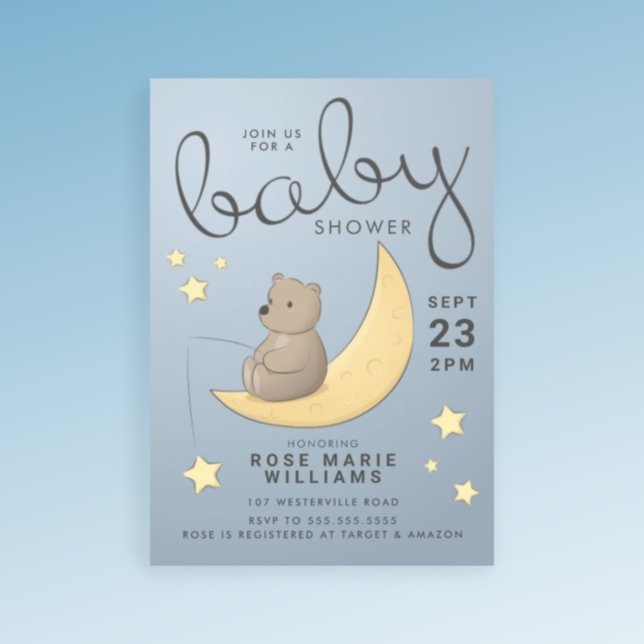 Convites CHÁ DE BEBÊ | Bebê Urso Lua e Estrelas (Criador carregado)