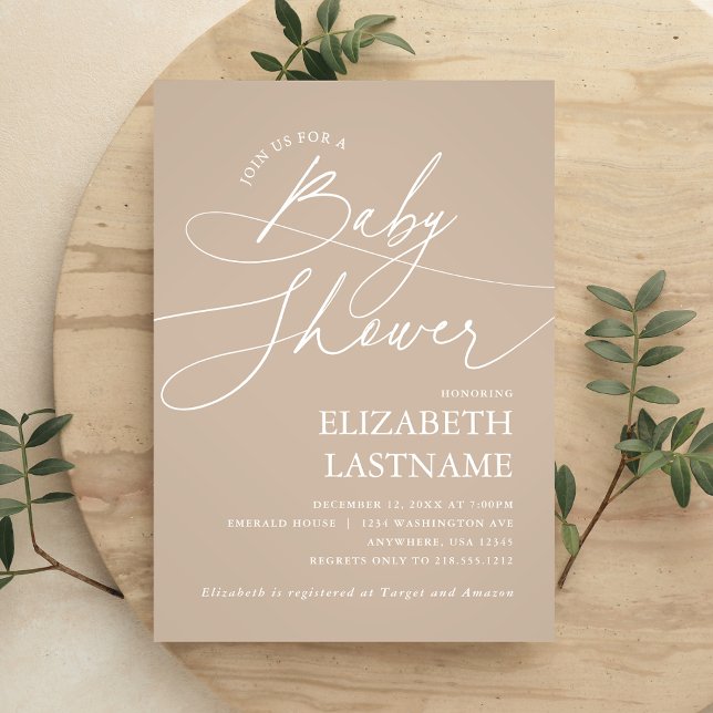 Convites Chá de Bebê Bege Minimalista (Minimalist Beige Baby Shower Invitation)