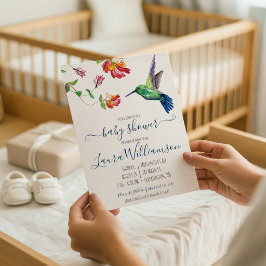 Convites Chá de Bebê Beija-flor Verão Aquarela
