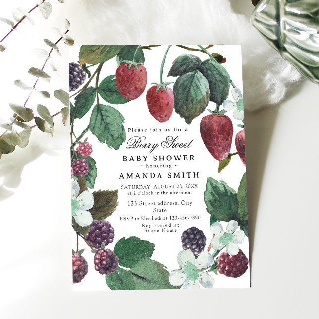 Convites Chá de Bebê Berry Sweet de Amora e Morango (Criador carregado)