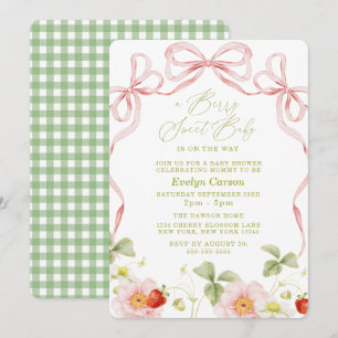 Convites Chá de Bebê Berry Sweet Gingham Cottagecore