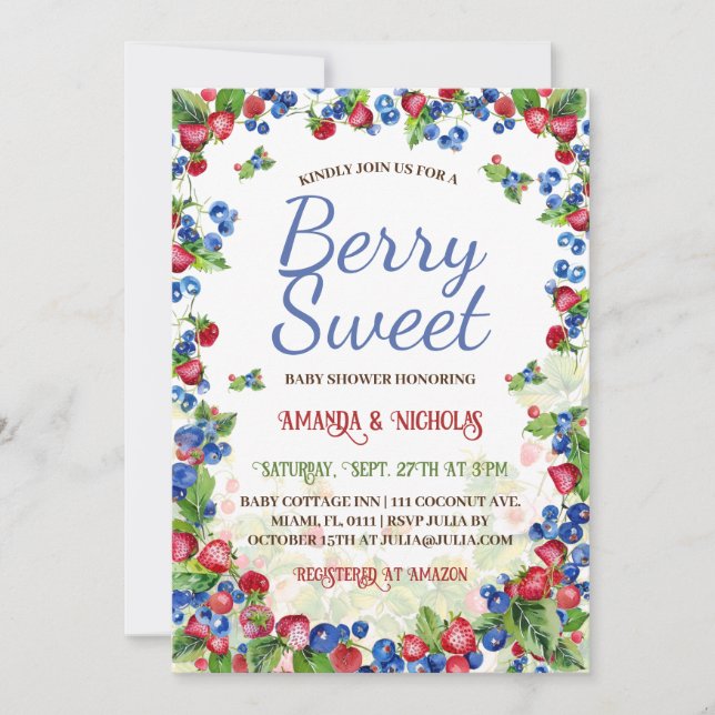 Convites Chá de Bebê Berry Sweet Summer  (Frente)