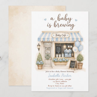 Convites Chá de Bebê Blue Baby Is Brewing Café