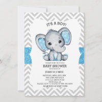 Chá de Bebê Blue Elephant Glitter Chevron