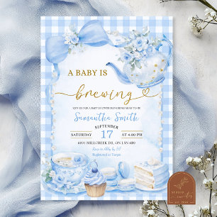 Convites Chá de Bebê Blue Gingham Baby está a Caminho