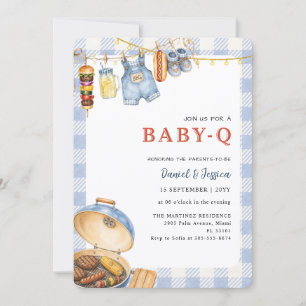 Convites Chá de Bebê Blue Gingham Backyard Baby Q