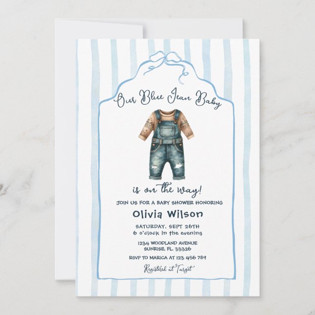Convites Chá de Bebê Blue Jean (Frente)