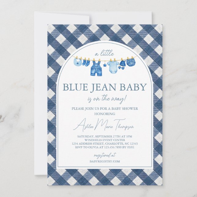 Convites Chá de Bebê Blue Jean (Frente)