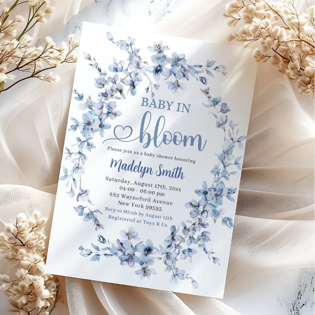 Convites Chá de Bebê Blue Meadow Boho Baby in Bloom (Criador carregado)