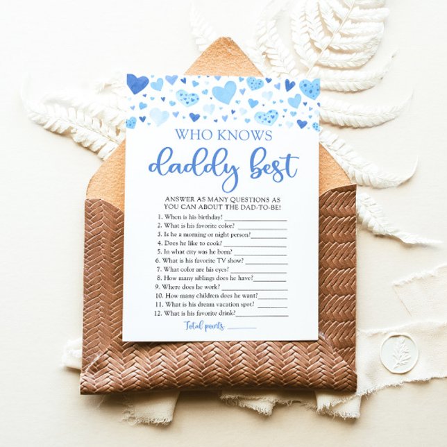 Convites Chá de Bebê Blue Valentine Quem Conhece Melhor o P (Watercolor Cute Blue Hearts Valentine Sweetheart February Boy Who Knows Daddy Best Baby Shower Game)