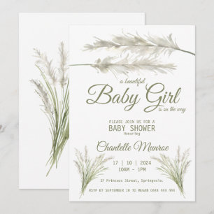 Convites Chá de Bebê Boêmio Moderno com Grama Pampas Boho