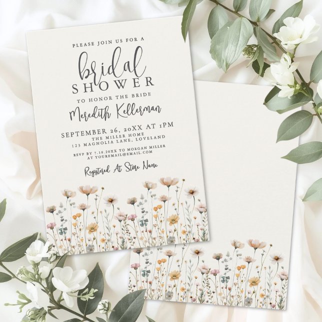 Convites Chá de Bebê Bohemiano com Flores Silvestres (Boho Wildflower Bridal Shower Invitation)