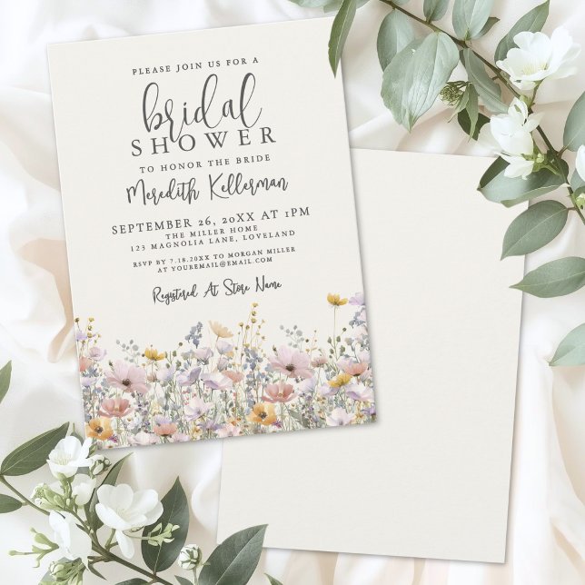 Convites Chá de Bebê Bohemiano com Flores Silvestres (Boho Wildflower Bridal Shower Invitation)