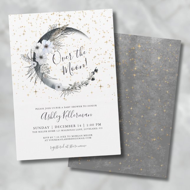 Convites Chá de Bebê Boho Além da Lua (Over The Moon Boho Baby Shower Invitation)