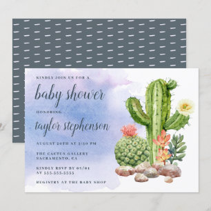 Convites Chá de Bebê Boho Aquarela Suculentas Cactus