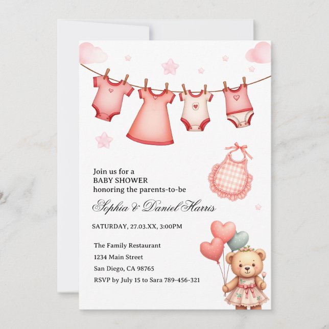 Convites Chá de Bebê Boho Bear (Frente)