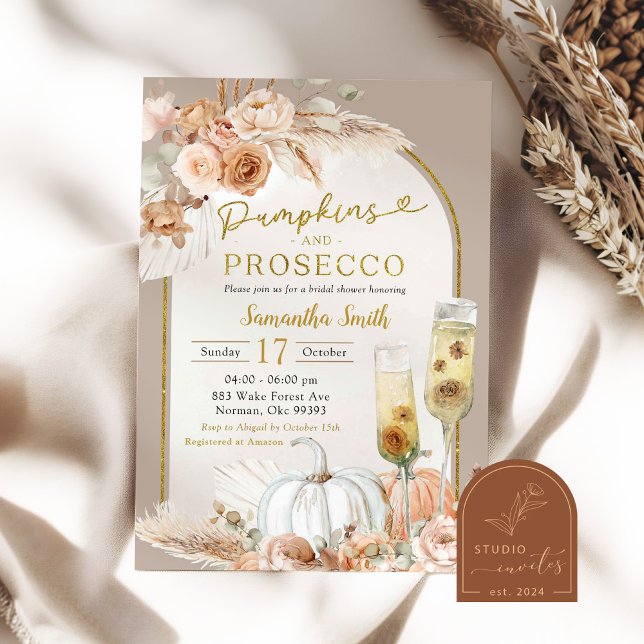 Convites Chá de Bebê Boho Bege Marfim Abóbora & Prosecco (Criador carregado)