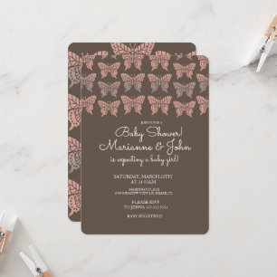 Convites Chá de Bebê Boho Butterfly Rosa e Marrom 