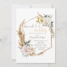 Convites Chá de Bebê Boho com Flores de Pampas e Espumante