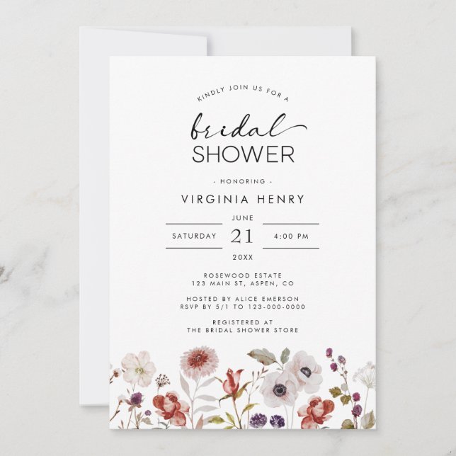 Convites Chá de Bebê Boho com Flores Modernas (Frente)