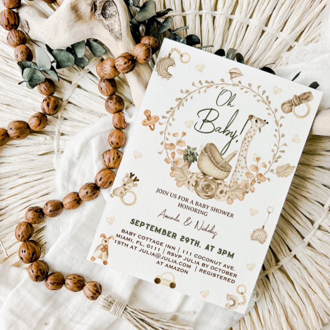 Convites Chá de Bebê Boho com Girafa para Berçário (Criador carregado)