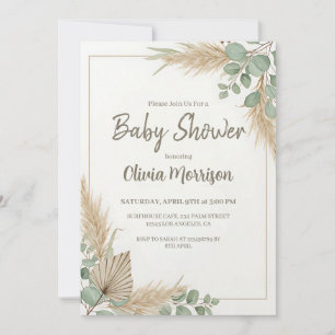Convites Chá de Bebê Boho com Grama das Pampas