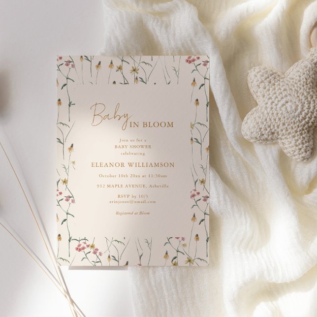 Convites Chá de Bebê Boho de Bebê em Flor de Campo Selvagem (Criador carregado)