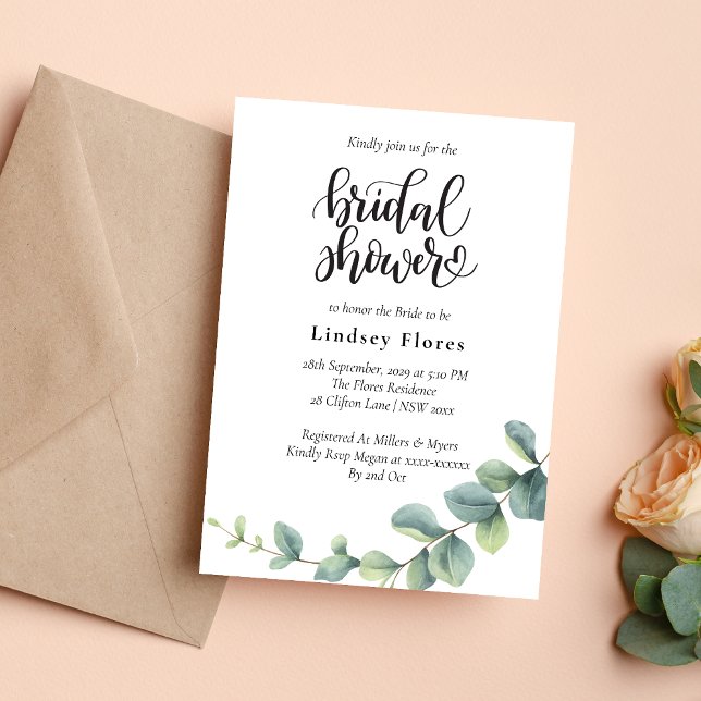 Convites Chá de Bebê Boho de Eucalipto Botânico Moderno (Eucalyptus botanical boho bridal shower invitation adds fresh minimalist charm to celebrations)