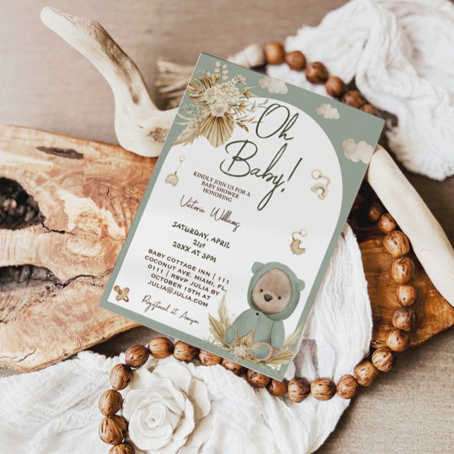 Convites Chá de Bebê Boho de Urso de Pelúcia & Brinquedos p (Criador carregado)